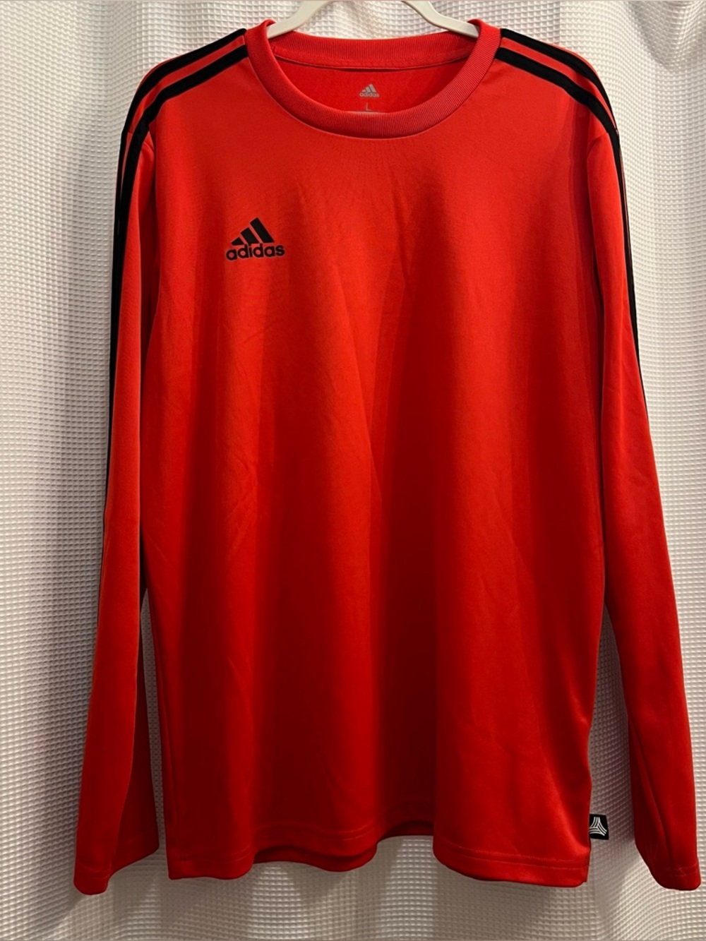 adidas Red Long-Sleeve Soccer Training Top with Black Stripes